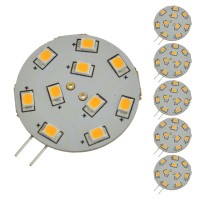 G4 Base Disc Type Side-Pin LED Light Bulb with 10xSMD2835 10-30VDC Warm White 3000K (6-Pack)