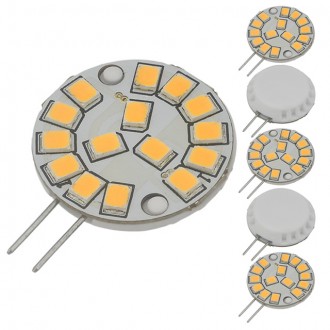 G4 Base Disc Type Side-Pin 2-Watt LED Light Bulb with 15xSMD2835 12V AC/DC Ceramic Body, ETL-Listed (6-Pack)