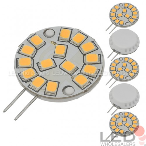 G4 Base Disc Type Side-Pin 2W LED Light Bulb with 15xSMD2835 12V Ceramic Body, ETL-Listed (6-Pack) | LEDwholesalers