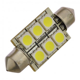 37mm Festoon High Power LED Dome Light Bulb with 6xSMD5050 10-30V DC, Bright White