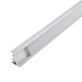 Aluminum Channel System with Cover, End Caps, and Mounting Clips, for LED Strip Installations, 60º/30º Angled, Pack of 5x 1m Segments