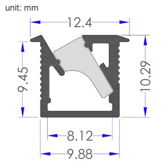 Ultra Slim Low Profile Aluminum Channel System for Shelves, Slim Angled Recessed, Pack of 5x 1m Segments