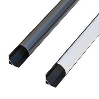 Black Anodized Aluminum Channel System with Dark and Milky Covers, End Caps, and Mounting Clips for LED Strip Installations, Angled V-Shape, Pack of 10x 78" Segments