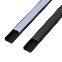 Black Anodized Aluminum Channel System with Dark and Milky Covers, End Caps, and Mounting Clips for LED Strip Installations, U-Shape