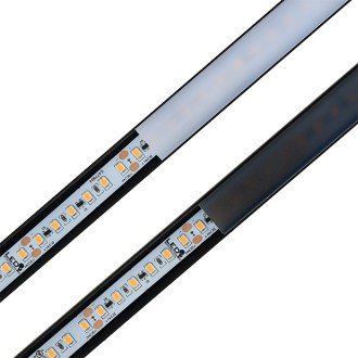 Black Anodized Aluminum Channel System with Dark and Milky Covers, End Caps, and Mounting Clips for LED Strip Installations, U-Shape