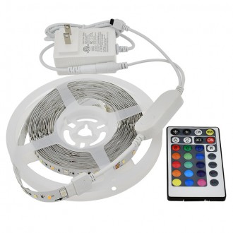 12V 16.4-ft RGB+CCT Color-Changing & Color-Temperature-Adjustable Flexible LED Strip Light Kit with Power Supply and Wi-Fi+IR Smart Controller 