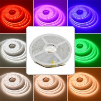 24V 16.4-ft IP66 Water-Resistant High-Output 105W COB RGB Color-Changing + 3000-6000K CCT Color-Temperature-Adjustable Flexible Ribbon 4200-LED Strip Light with Dot-Free Uniform Glow in Silicone Sleeve