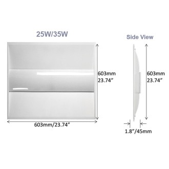 2x2-ft 25W/35W LED Power and CCT-Adjustable Glare-Free Ultra-Slim Troffer Ceiling Light Fixture with 0-10V Dimming, ETL & DLC-Listed, 3000K/4000K/5000K