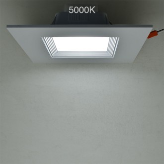 6" Recessed Dimmable 12W LED Square Downlight with CCT 2700-5000K Selectable Color-Temperature in White Trim