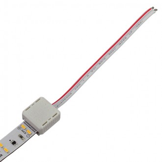 QC02 Permanent LED Strip-to-Wire Connector with 4" Wires for 2-Conductor Ribbons