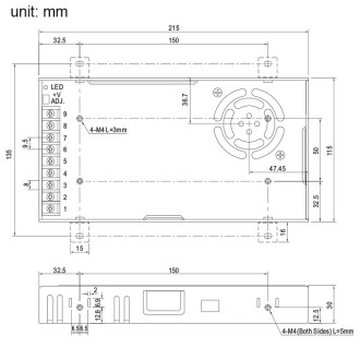 12V 350W Low Profile Constant Voltage Switching Power Supply with Built-In Fan