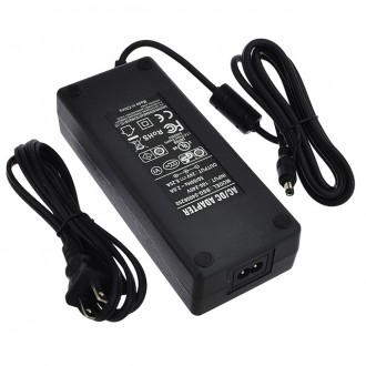 24V 6.25A 150W AC/DC Power Adapter with 5.5x2.5mm DC Plug and 2.1mm Adapter, Black
