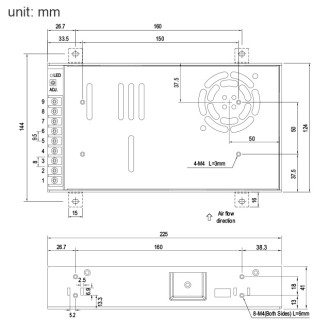 24V 600W Constant Voltage Low Profile Switching Power Supply with Built-In Fan