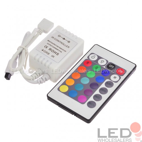 24-Button Wireless RGB LED Light Controller IR Remote 12V Dimmer