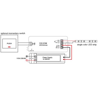 DM01 RF 916MHz 1-Channel 12-36V 8A Receiver Dimmer or Wireless Remote for Single Color LED Strips