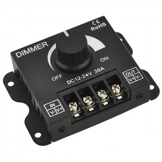 Heavy Duty PWM Dimming Controller for Single Color LED Strips and Modules, 12-24V 30A