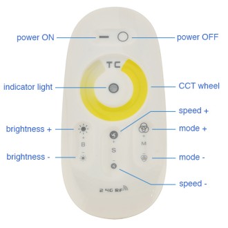 RF 2.4GHz 2-Channel Color Temperature Adjustable Controller with Touch-Sensitive Remote for CCT LED Strips