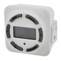 15A 7-Day Plug-In Ditigal Timer with Grounded Outlet, White