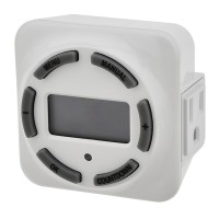 15A 7-Day Plug-In Ditigal Timer with Grounded Outlet, White