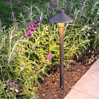 MarsLG BRS1 ETL-Listed Solid Brass Low Voltage Landscape Accent Path and Area Light with 6.5" Shade and 18" Stem in Antique Brass Finish, Ground Spike and Free G4 LED Bulb (2-Pack)