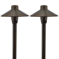 MarsLG BRS1 ETL-Listed Solid Brass Low Voltage Landscape Accent Path and Area Light with 6.5" Shade and 18" Stem in Antique Brass Finish, Ground Spike and Free G4 LED Bulb (2-Pack)