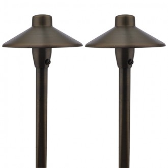 MarsLG BRS1 ETL-Listed Solid Brass Low Voltage Landscape Accent Path and Area Light with 6.5" Shade and 18" Stem in Antique Brass Finish, Ground Spike and Free G4 LED Bulb (2-Pack)