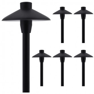 MarsLG ALS1 Aluminum Low Voltage Landscape Accent Path and Area Light with 6.5" Shade and 18" Stem in Black Finish, Ground Spike and Free G4 LED Bulb (6-Pack)