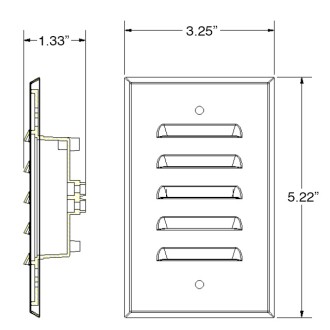 MarsLG 120V Line Voltage Landscape LED Step Light with Solid Brass Louvered Vertical Face Plate in Antique Brass Finish