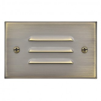 MarsLG 120V Line Voltage Landscape LED Step Light with Solid Brass Louvered Horizontal Face Plate in Antique Brass Finish