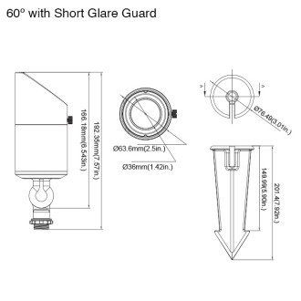 MarsLG BRS2 12-24V AC/DC Integrated 10W LED Low Voltage Landscape Directional 25º or 60º Spot Up Light in Dark Bronze Finish with Adjustable Glare Guard and Ground Spike