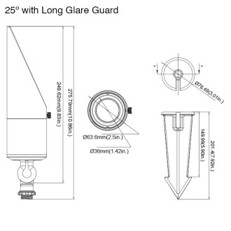 MarsLG BRS2 12-24V AC/DC Integrated 10W LED Low Voltage Landscape Directional 25º or 60º Spot Up Light in Dark Bronze Finish with Adjustable Glare Guard and Ground Spike