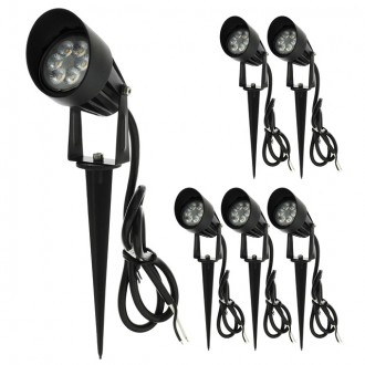 Low Voltage LED Outdoor Landscape Garden Metal Spot Light Fixture with Built-In Shade 12V AC/DC 7W (6-Pack)