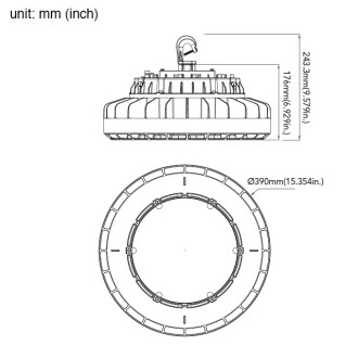 200W LED Round Pendant High Bay Light Fixture, UL-Listed & DLC-Qualified, Daylight 5000K