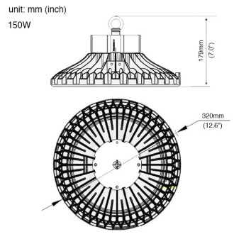 150W/200W LED Round Pendant UFO High Bay Light Fixture, UL-Listed, Daylight 5000K