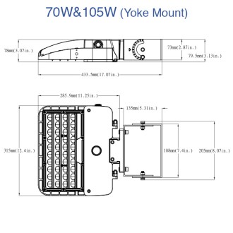 Series-E 105W LED Parking Lot Low Profile Dimmable Shoebox Area Security Light, UL-Listed & DLC-Qualified, Daylight 5000K