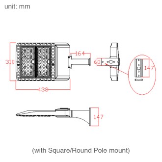 150W LED Parking Lot Low Profile Shoebox Area Security Light with Choice of Mounting Arm, ETL-Listed, Daylight 5000K