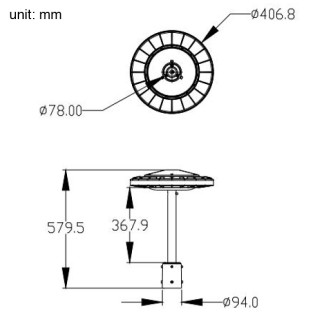 120W LED Post Top Lamp Circular Area Light, Daylight 5000K