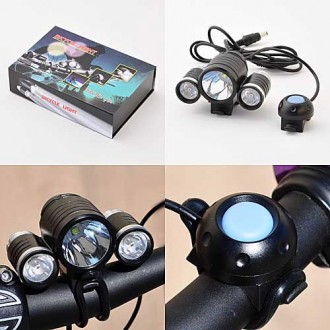 High Power 3-LED Bike Light with Push Button Switch, Battery Pack, & Charger