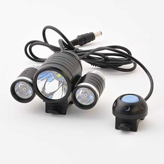 High Power 3-LED Bike Light with Push Button Switch, Battery Pack, & Charger