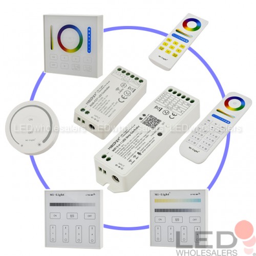 2.4G Wireless RGB+CCT Led Strip Controller Dimmable 12-24V with RF 4-zone Remote 