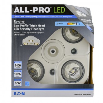 ALL-PRO Revolve REV350PCW Outdoor LED Triple-Head Dusk-to-Dawn Security Light, 5000K