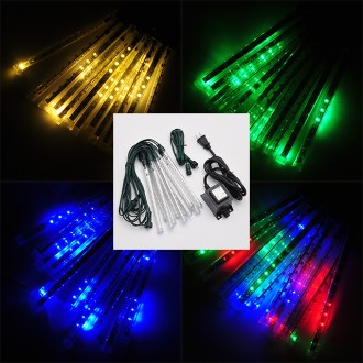 8-in 12-Tube Mini LED Snowfall Meteor Shower Falling Raindrop Cascading Light Set